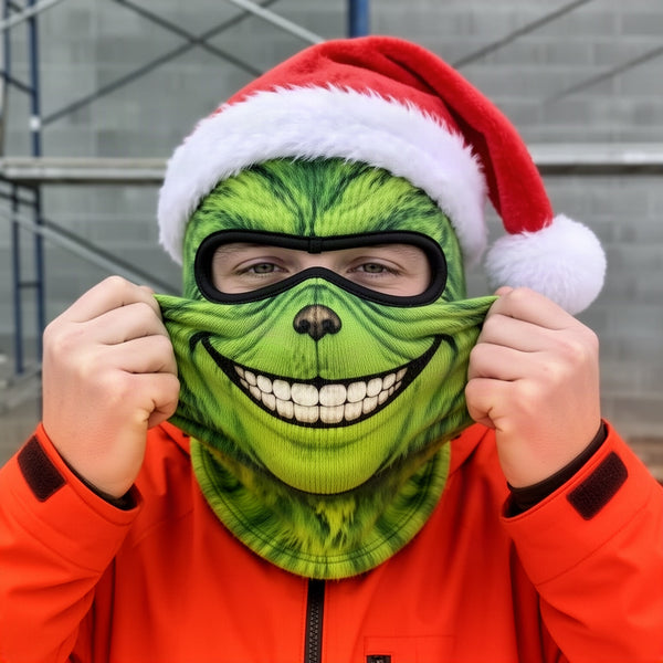Person pulling the mask on, fabric stretching