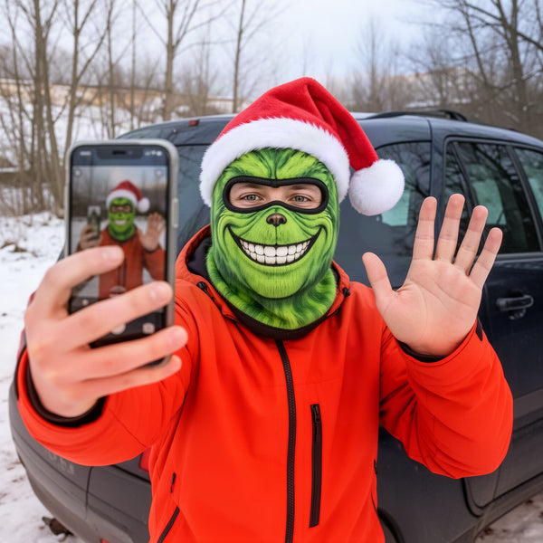 Person filming a funny clip in the mask